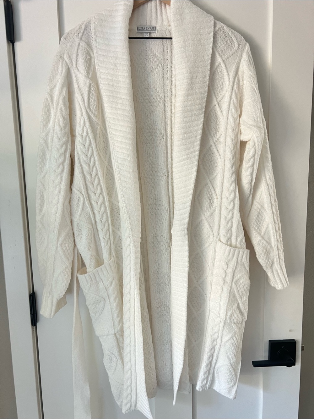 PJ Salvage Chenille Cable Knit Robe Ivory Belted Large - Picture 7 of 14